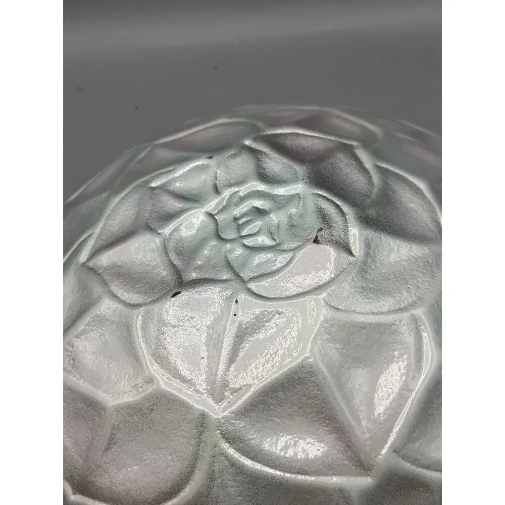Vintage Frosted Glass Lotus Flower Bowl Pink Green Satin Art Glass